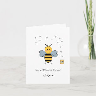 Cute Bee Birthday Card - Cute, Roligt, Kawaii Card Kort