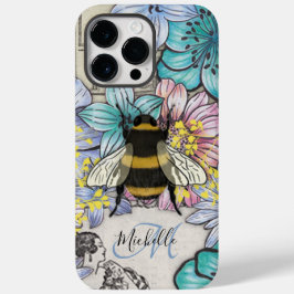 Cute Bee blommigt Botaniskt monogram iphone case