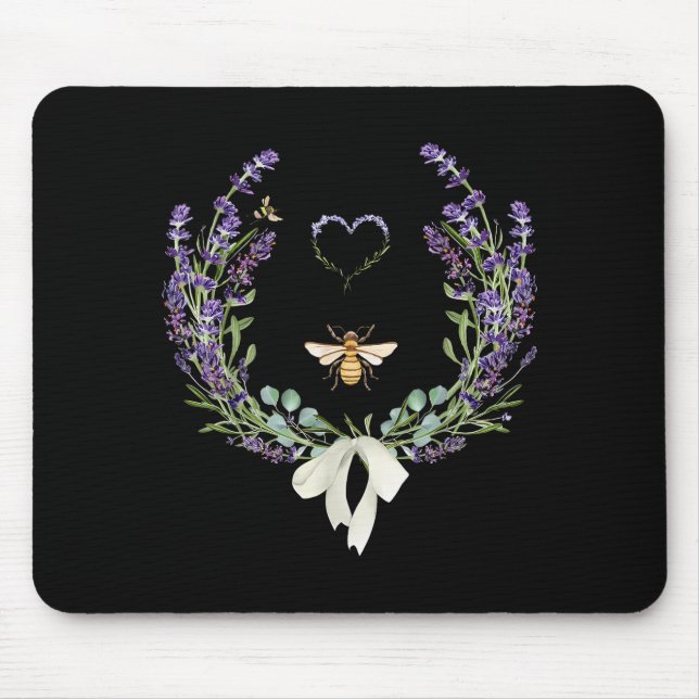 Cute Bee Bow Lavender Flower Heart Botanical Natur Musmatta (Framsidan)