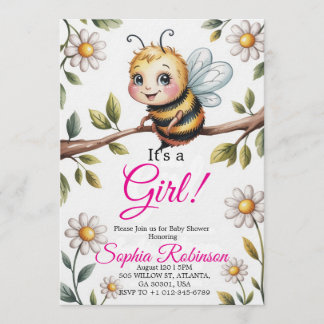 Cute Bee & Daisy Baby Shower Invitation Inbjudningar