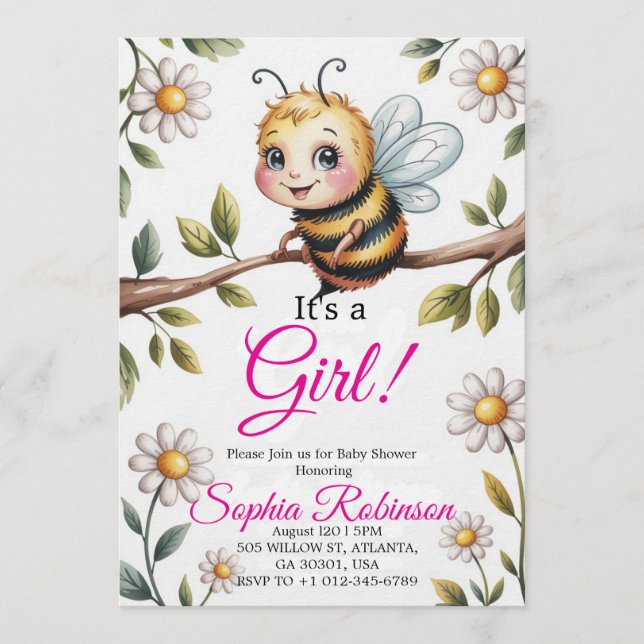 Cute Bee & Daisy Baby Shower Invitation Inbjudningar (Framsida)