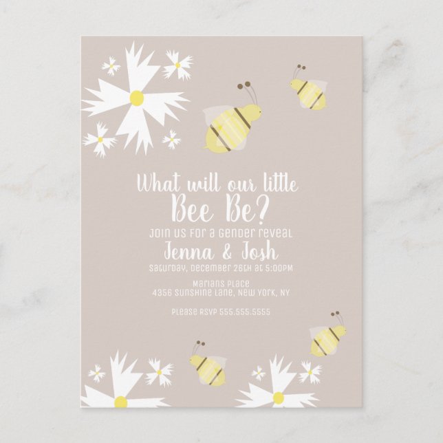 Cute Bee Daisy Blommigt Gender Reveal Card Vykort (Framsida)