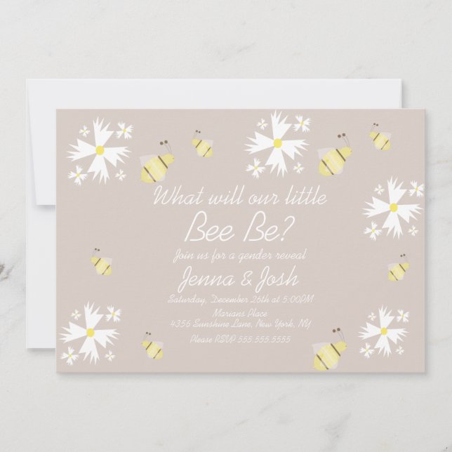 Cute Bee Daisy Blommigt Gender Reveal Earthy Tones Kort (Framsida)