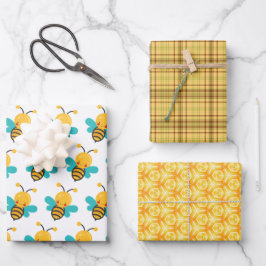 Cute Bee Gult Play Honeycomb Wrapping Papper Set