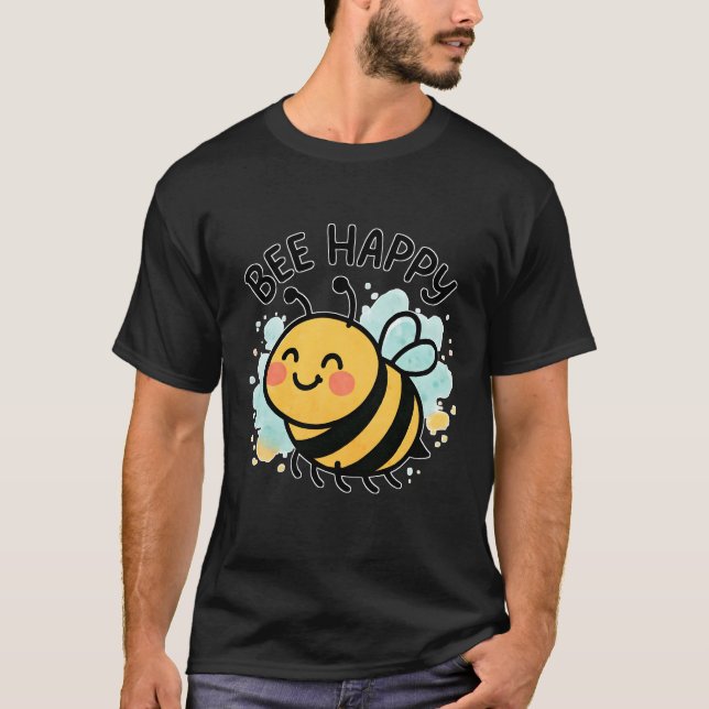 Cute Bee Happy Cartoon T Shirt (Framsida)