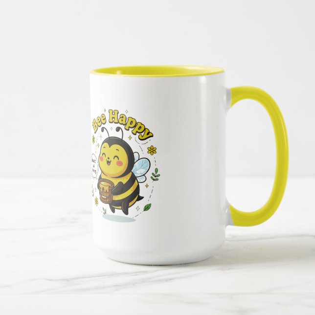 Cute Bee Happy Illustration - Sweet as Honey Desig Mugg (Höger)