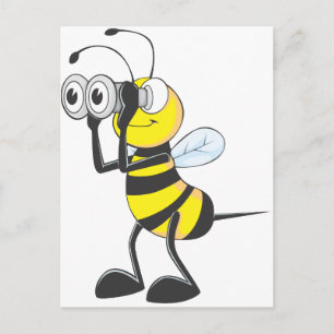 Cute Bee Holding Binoculars Tittar på något Vykort