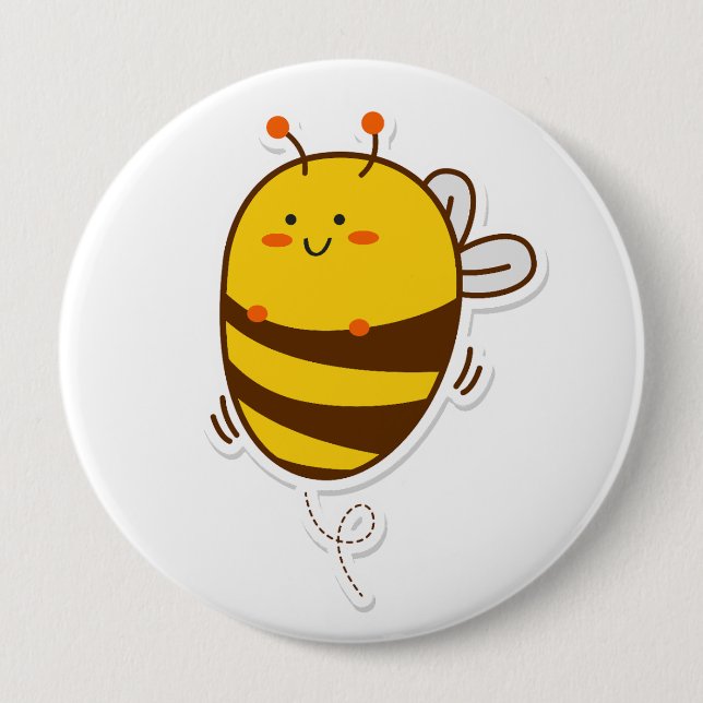 Cute Bee Kawaii Teckning Knapp (Framsida)