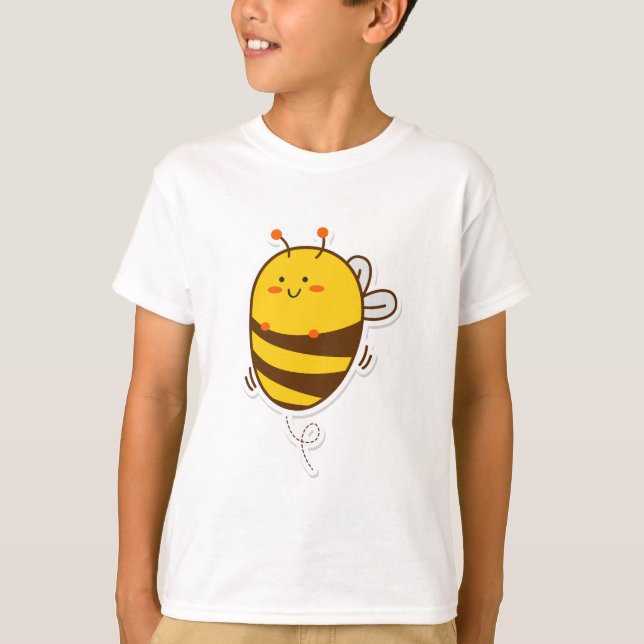 Cute Bee Kawaii Teckning T Shirt (Framsida)
