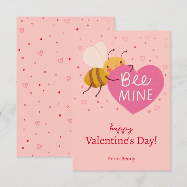 Cute Bee Kids Classroom Valentine Note Card Inbjudningar (Fram/baksida)