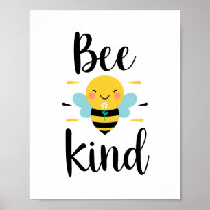Cute ’Bee Kind’ Pun with Bumblebee Poster