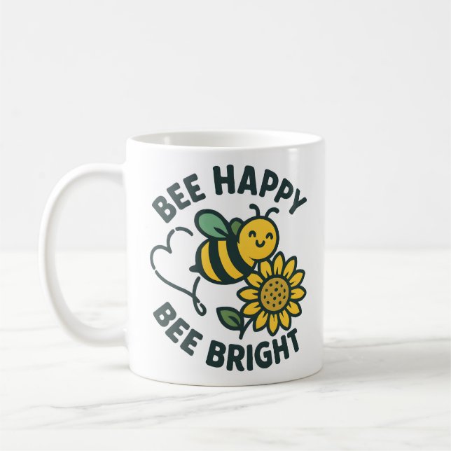 Cute Bee Lycklig Bright Solros Kaffemugg (Vänster)