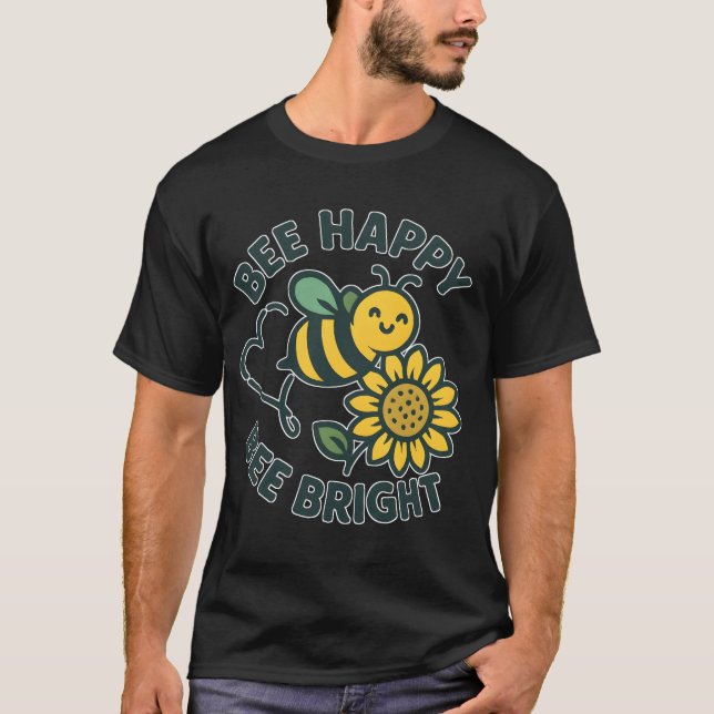Cute Bee Lycklig Bright Solros T Shirt (Framsida)
