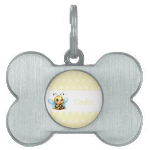 Cute Bee med Gult Poka Dots-Anpassade ID-bricka Husdjur