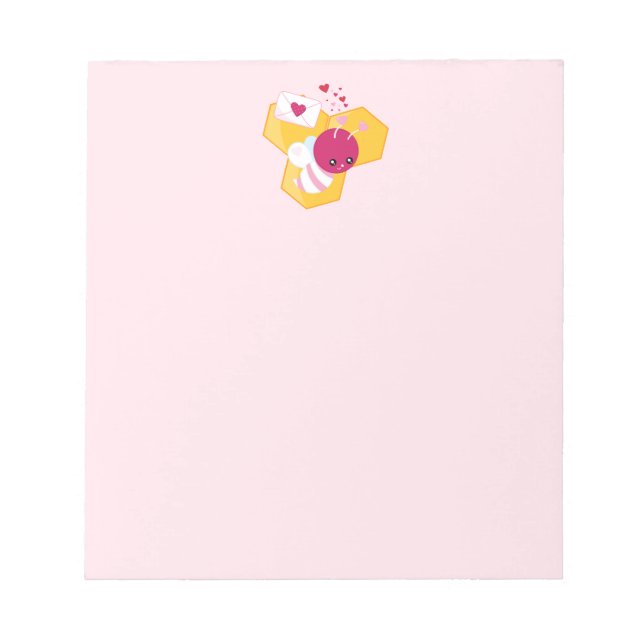 Cute Bee med Rosa Valentine Hearts Anteckningsblock (Framsida)