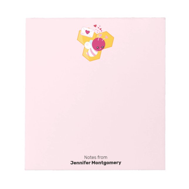 Cute Bee med Rosa Valentine Hearts Anteckningsblock (Framsida)