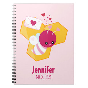 Cute Bee med Rosa Valentine Hearts Anteckningsbok