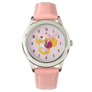 Cute Bee med Rosa Valentine Hearts Armbandsur