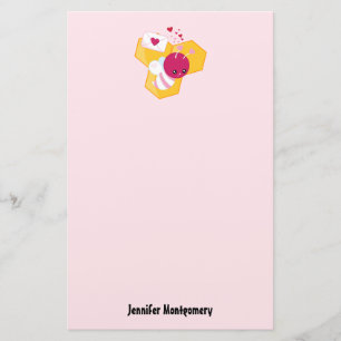 Cute Bee med Rosa Valentine Hearts Brevpapper