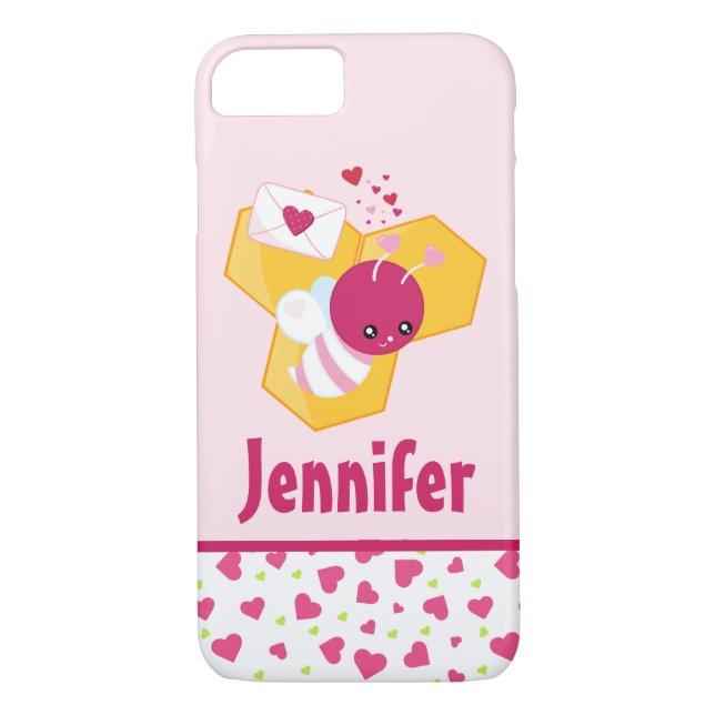 Cute Bee med Rosa Valentine Hearts Case-Mate iPhone Skal (Baksida)