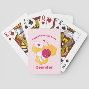 Cute Bee med Rosa Valentine Hearts Casinokort