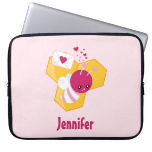 Cute Bee med Rosa Valentine Hearts Laptop Fodral