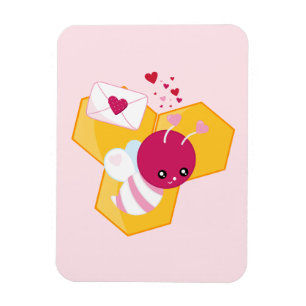 Cute Bee med Rosa Valentine Hearts Magnet