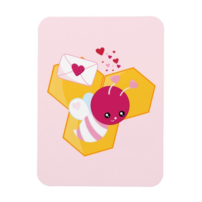 Cute Bee med Rosa Valentine Hearts Magnet (Vertikal)