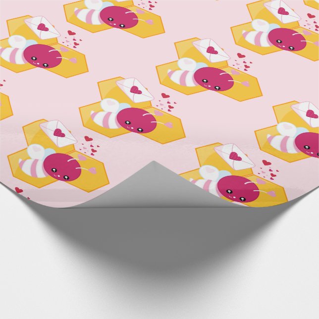 Cute Bee med Rosa Valentine Hearts Mönster Presentpapper (Hörn)