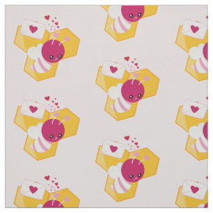 Cute Bee med Rosa Valentine Hearts Mönster Tyg