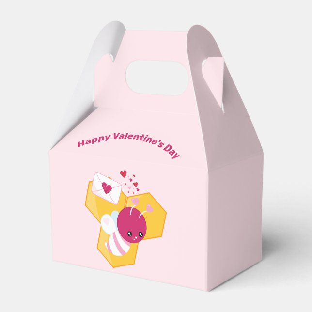 Cute Bee med Rosa Valentine Hearts Presentaskar (Framsidan Sidan)