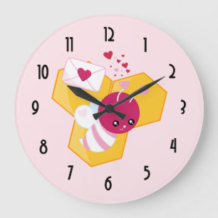 Cute Bee med Rosa Valentine Hearts Stor Klocka