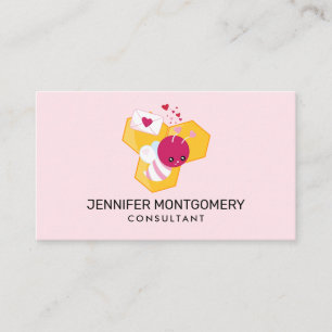 Cute Bee med Rosa Valentine Hearts Visitkort