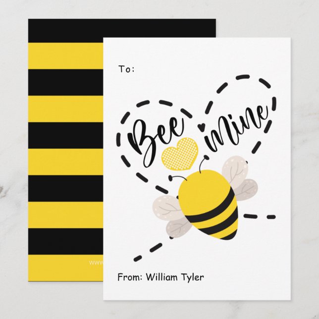 Cute Bee Mine Classroom Valentines day Julkort (Fram/baksida)