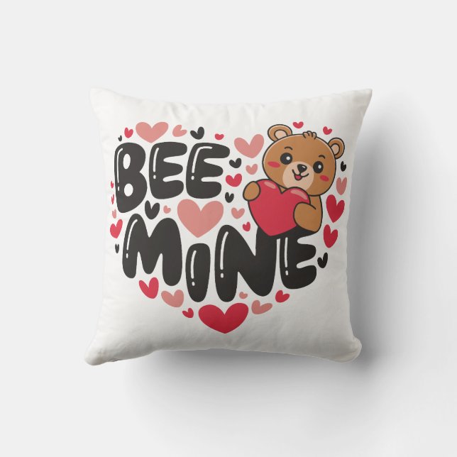 Cute Bee Mine Teddy Bear Valentine's Day Kudde (Baksida)