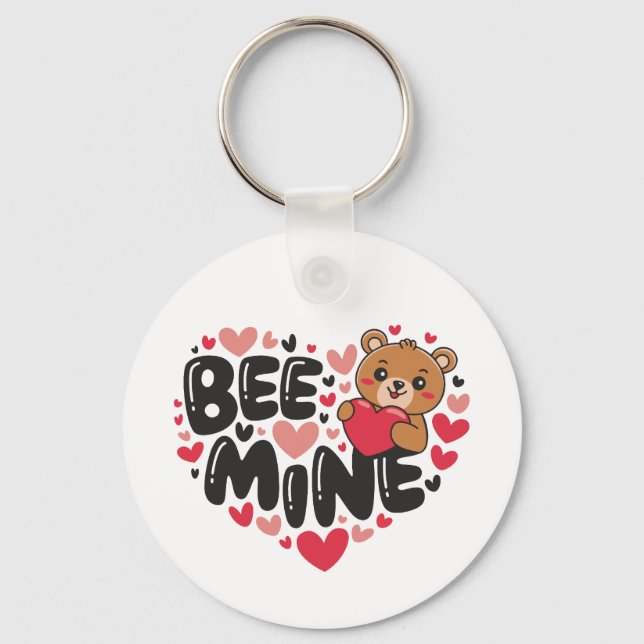 Cute Bee Mine Teddy Bear Valentine's Day Nyckelring (Baksida)