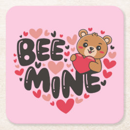 Cute Bee Mine Teddy Bear Valentine's Day Underlägg Papper Kvadrat