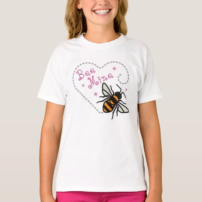 Cute Bee Mine Valentine Heart T Shirt (Framsida)
