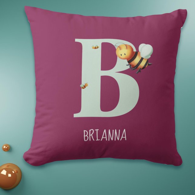 Cute Bee Monogram Brev B Kudde (Cute Monogram Bee Baby Girl Nursery Throw Pillow)
