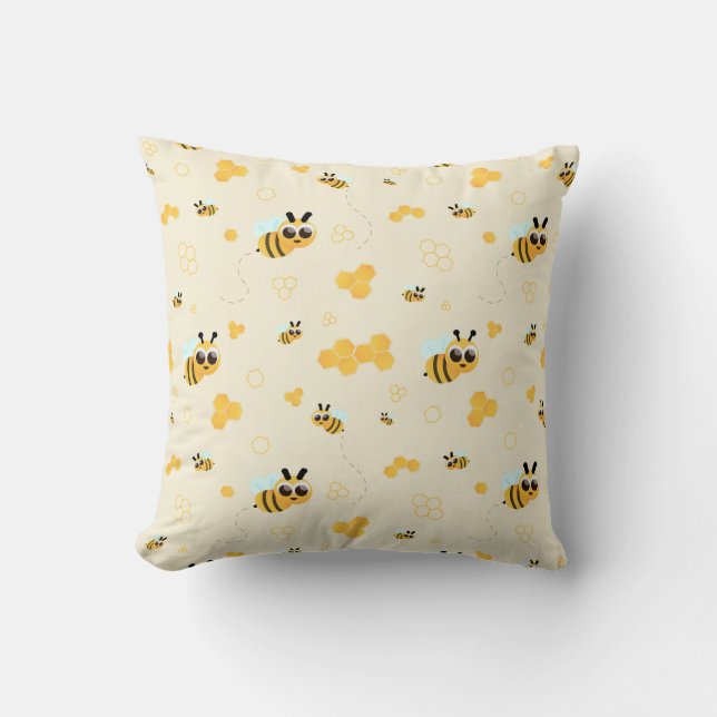 Cute Bee Mönster och HonungsComb Kudde (Framsida)