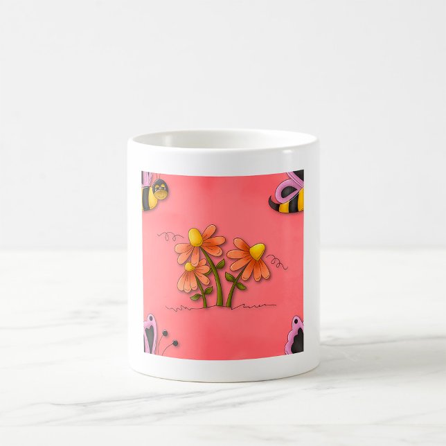 Cute Bee och Flower Rosa Vår Garden Kaffemugg (Skapare uppladdad)