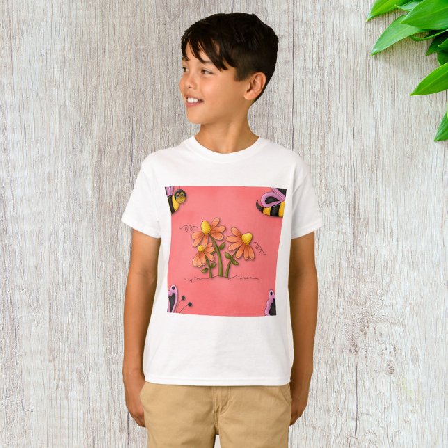 Cute Bee och Flower Rosa Vår Garden T Shirt (Skapare uppladdad)