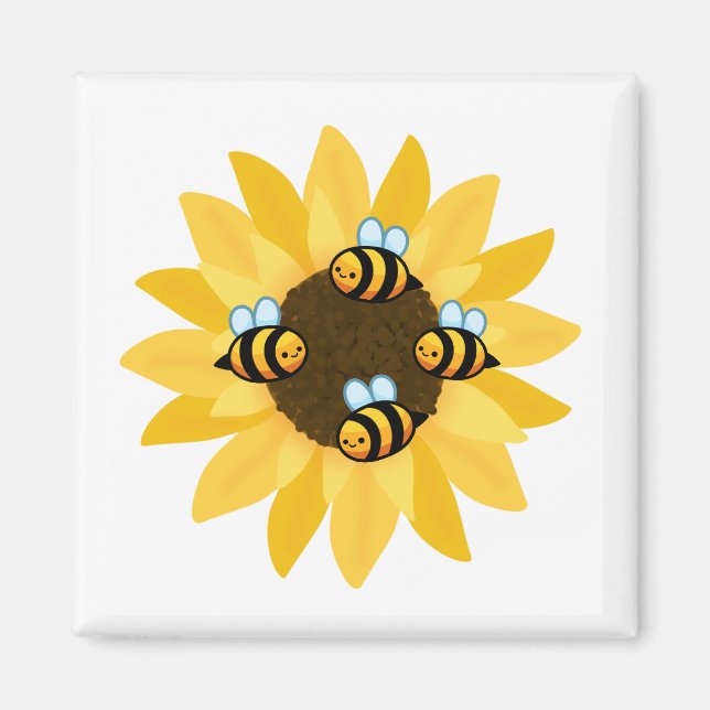 Cute Bee och Flowers Magnet (Framsidan)