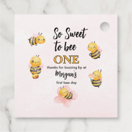 Cute Bee One Rosa Black First Födelsedagsfest Gåvor Etiketter