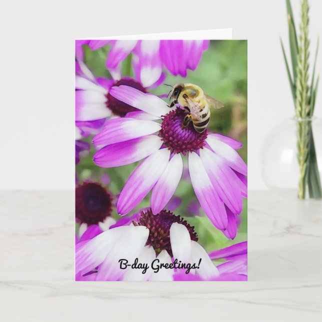 Cute Bee på Daisy Flower Pun Birthday Card Kort (Framsida)