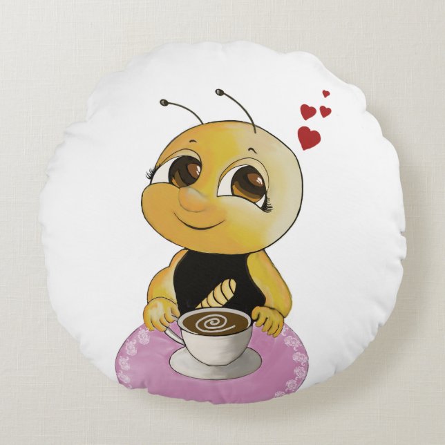 Cute Bee Rund Kudde (Framsidan)