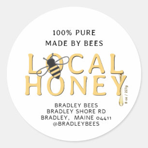 Cute Bee Snyggt Vit etikett med honungsdropp