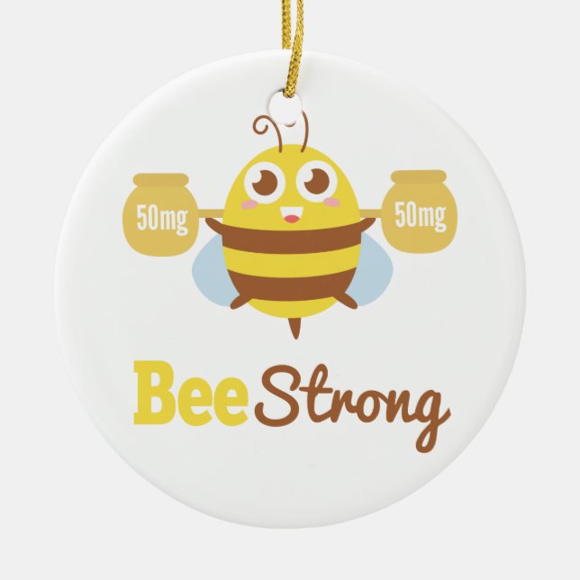 Cute Bee Strong, var en stark Tecknad Julgransprydnad Keramik (Framsidan)