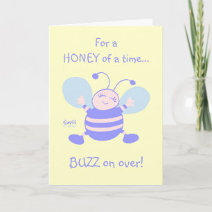Cute Bee Tecknad Cudely Baby Första Födelsedagsfes Inbjudan