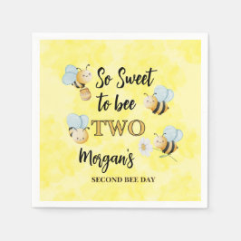 Cute Bee Two Yellow Black Second Birthday Party Pappersservett